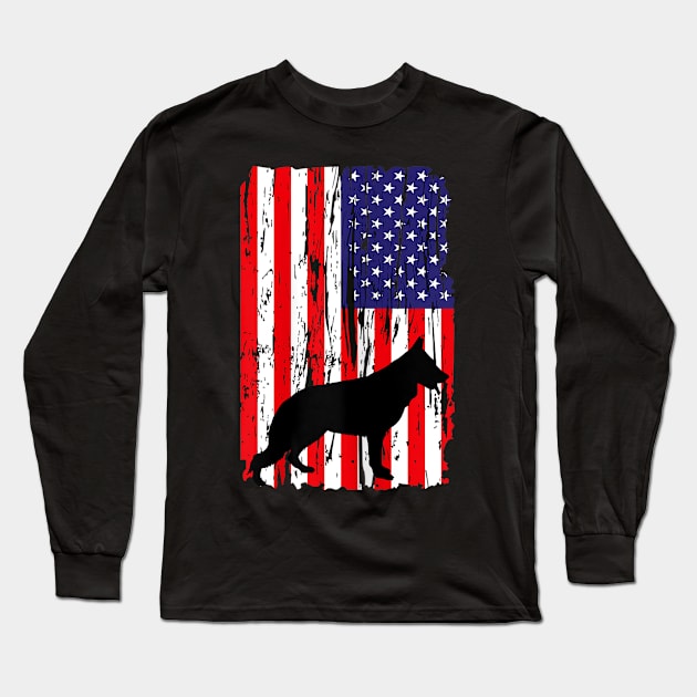 Patriotic German Shepherd American Flag Dog Long Sleeve T-Shirt by Jannysingle